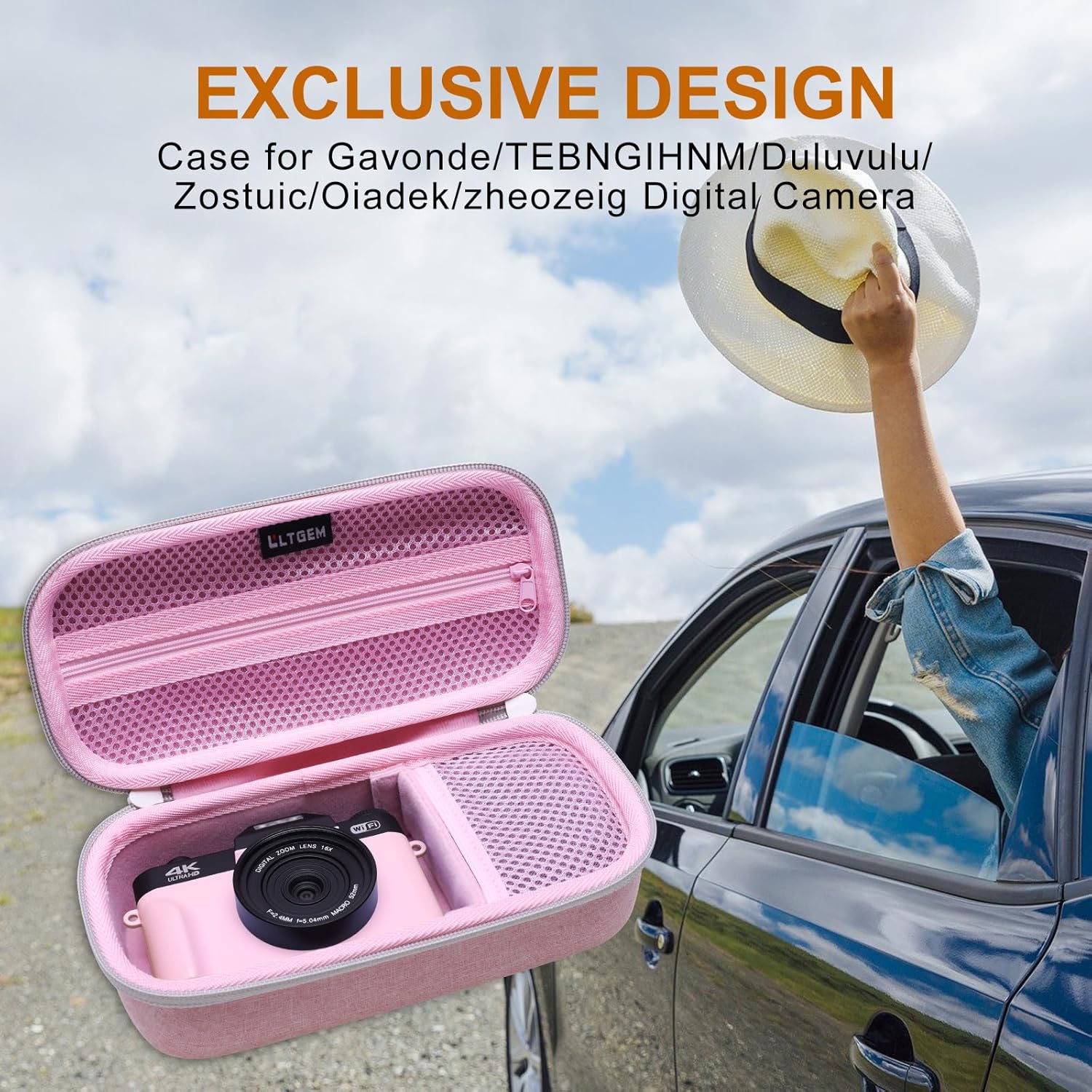 LTGEM Case Compatible with Gavonde/Duluvulu/Oiadek/AOREGRE/TEBNGIHNM/Zostuic/zheozeig 4K Digital Camera, Lens, Battery, Cable and Other Accessories with Shoulder Strap, Pink-6