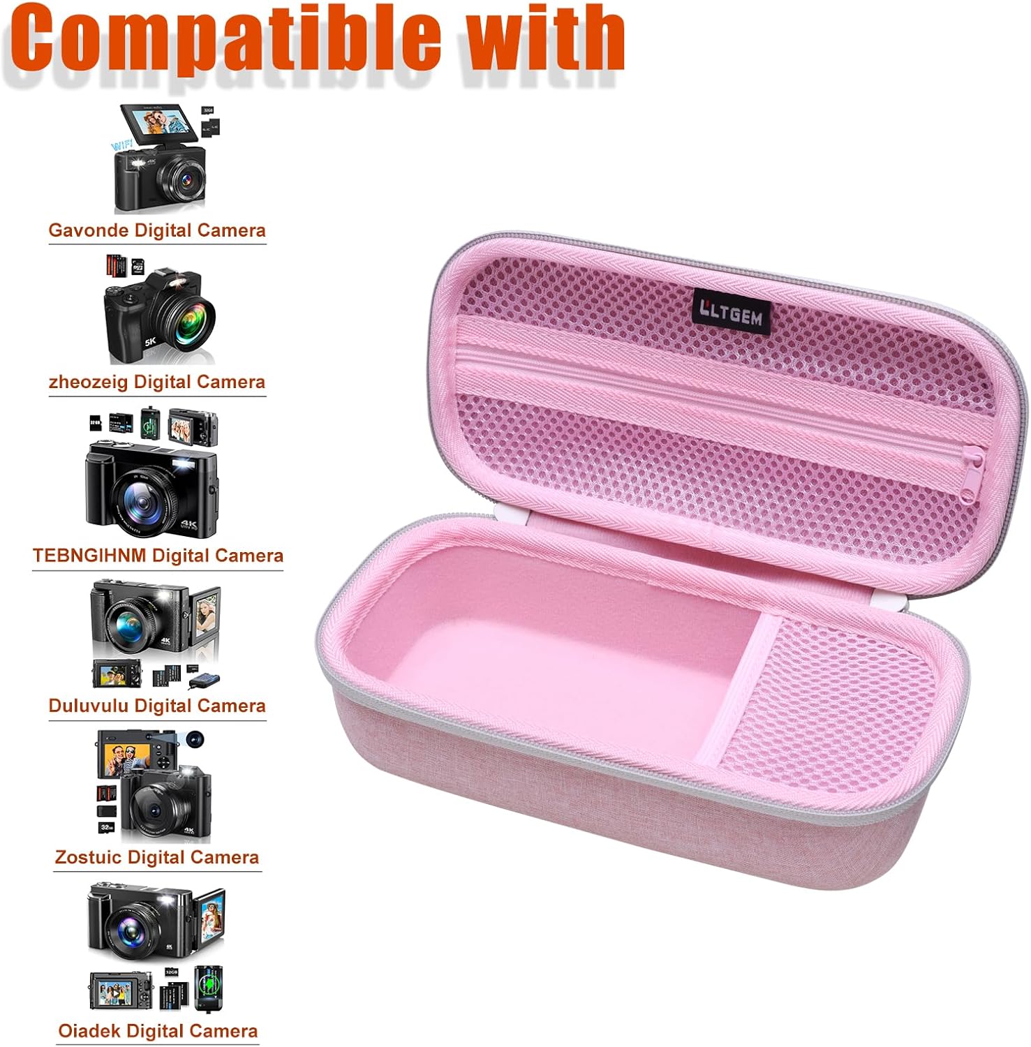 LTGEM Case Compatible with Gavonde/Duluvulu/Oiadek/AOREGRE/TEBNGIHNM/Zostuic/zheozeig 4K Digital Camera, Lens, Battery, Cable and Other Accessories with Shoulder Strap, Pink-7