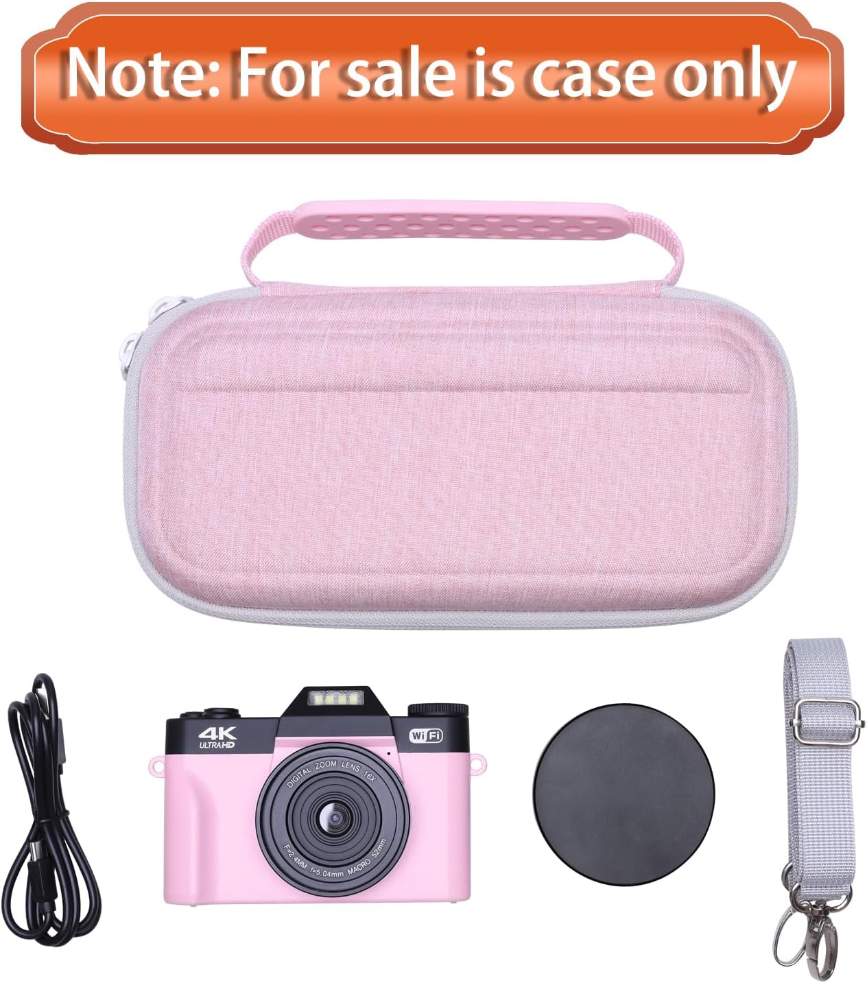 LTGEM Case Compatible with Gavonde/Duluvulu/Oiadek/AOREGRE/TEBNGIHNM/Zostuic/zheozeig 4K Digital Camera, Lens, Battery, Cable and Other Accessories with Shoulder Strap, Pink-8