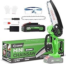 Saker Mini Chainsaw|6 Inch Chainsaw[2024 Upgraded]|Mini Cordless Electric Chain Saw|Small Handheld Portable Chainsaw Battery Powered Chain Saw for Tree Trimmer and Garden(1 Battery+2 Chains)