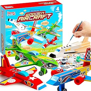 Klever Kits 4 DIY Wooden Aircrafts-Build & Paint Your Own Wooden Airplane Craft Kit, Art & Craft Kit DIY Projects, Easy to Assemble Birthday Gifts for Boys 6-12 Year Old