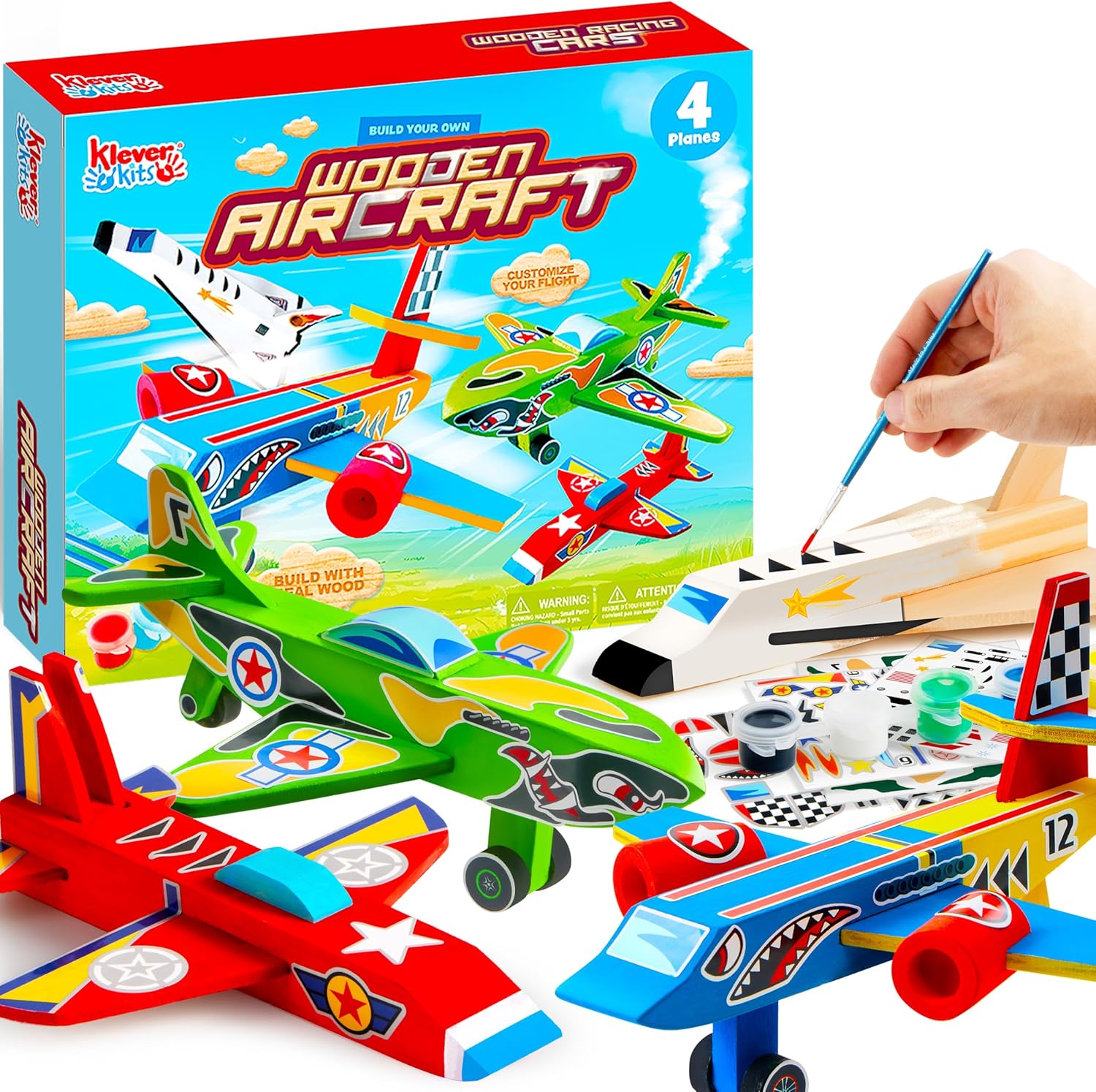 Klever Kits 4 DIY Wooden Aircrafts-Build & Paint Your Own Wooden Airplane Craft Kit, Art & Craft Kit DIY Projects, Easy to Assemble Birthday Gifts for Boys 6-12 Year Old-0