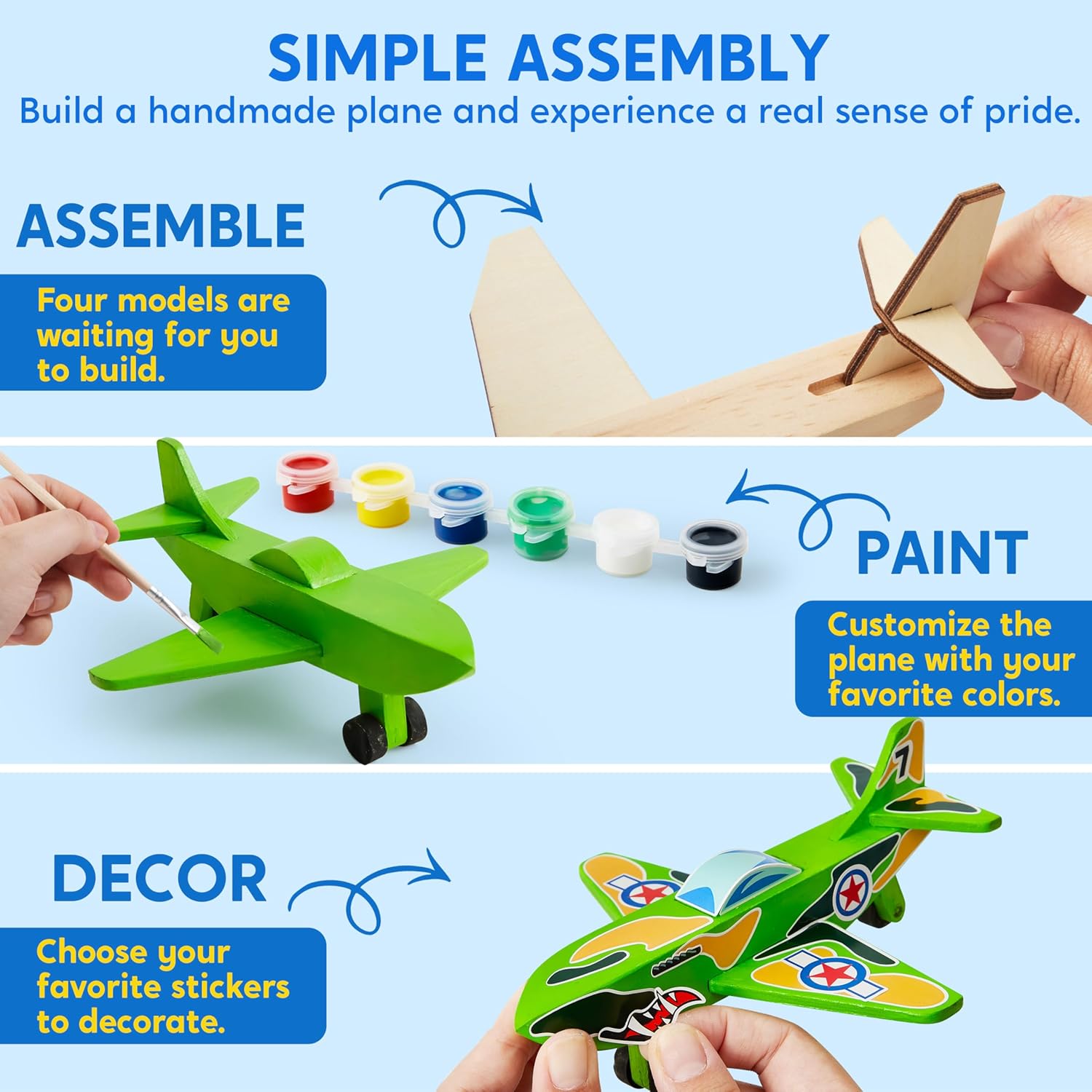 Klever Kits 4 DIY Wooden Aircrafts-Build & Paint Your Own Wooden Airplane Craft Kit, Art & Craft Kit DIY Projects, Easy to Assemble Birthday Gifts for Boys 6-12 Year Old-2