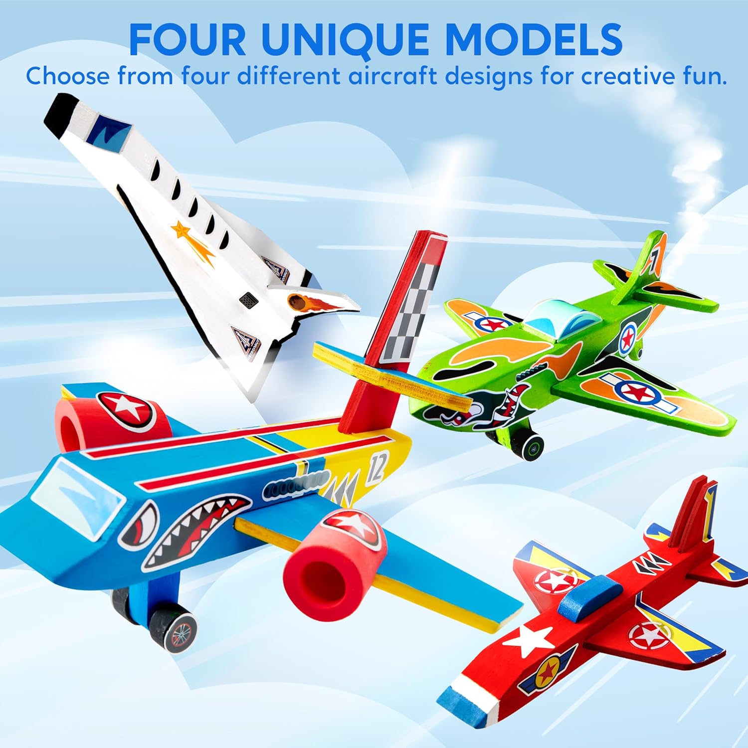 Klever Kits 4 DIY Wooden Aircrafts-Build & Paint Your Own Wooden Airplane Craft Kit, Art & Craft Kit DIY Projects, Easy to Assemble Birthday Gifts for Boys 6-12 Year Old-3