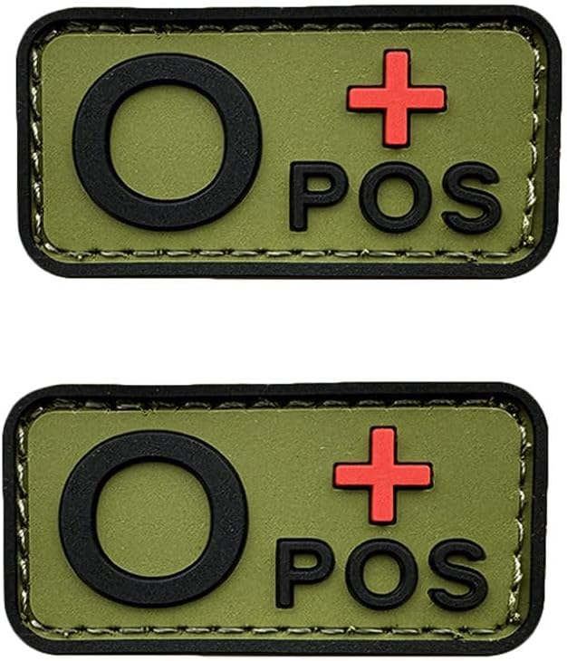 Ykonuyis 2pcs Hook Fastener Green O+ POS Positive Patch Blood Type Tactical Morale PVC Rubber Patches Badge for Caps Bags Backpacks Vest (Green O+ POS Positive)-0