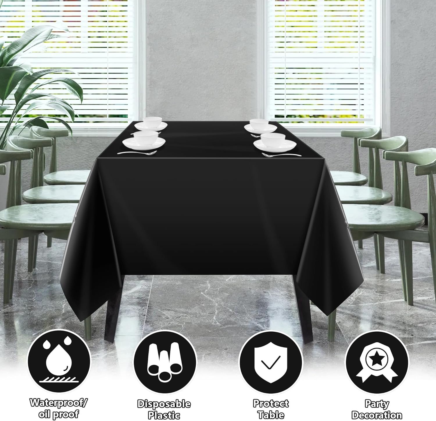 OHOME 4 Pack Plastic Table Cloth Disposable - Black Tablecloths - Black Plastic Tablecloth for 6 to 8 FT Rectangle Table - Black Birthday Decorations,Death to My 20s Decorations| Halloween Decorations-2