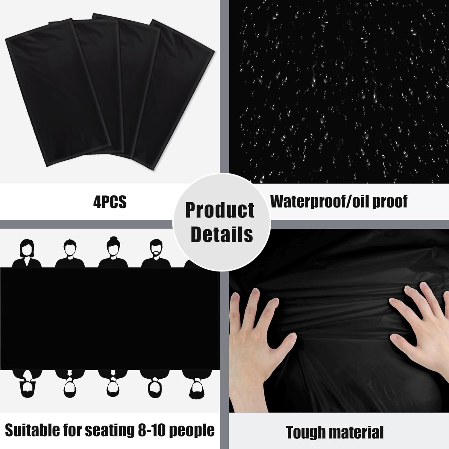 OHOME 4 Pack Plastic Table Cloth Disposable - Black Tablecloths - Black Plastic Tablecloth for 6 to 8 FT Rectangle Table - Black Birthday Decorations,Death to My 20s Decorations| Halloween Decorations-3