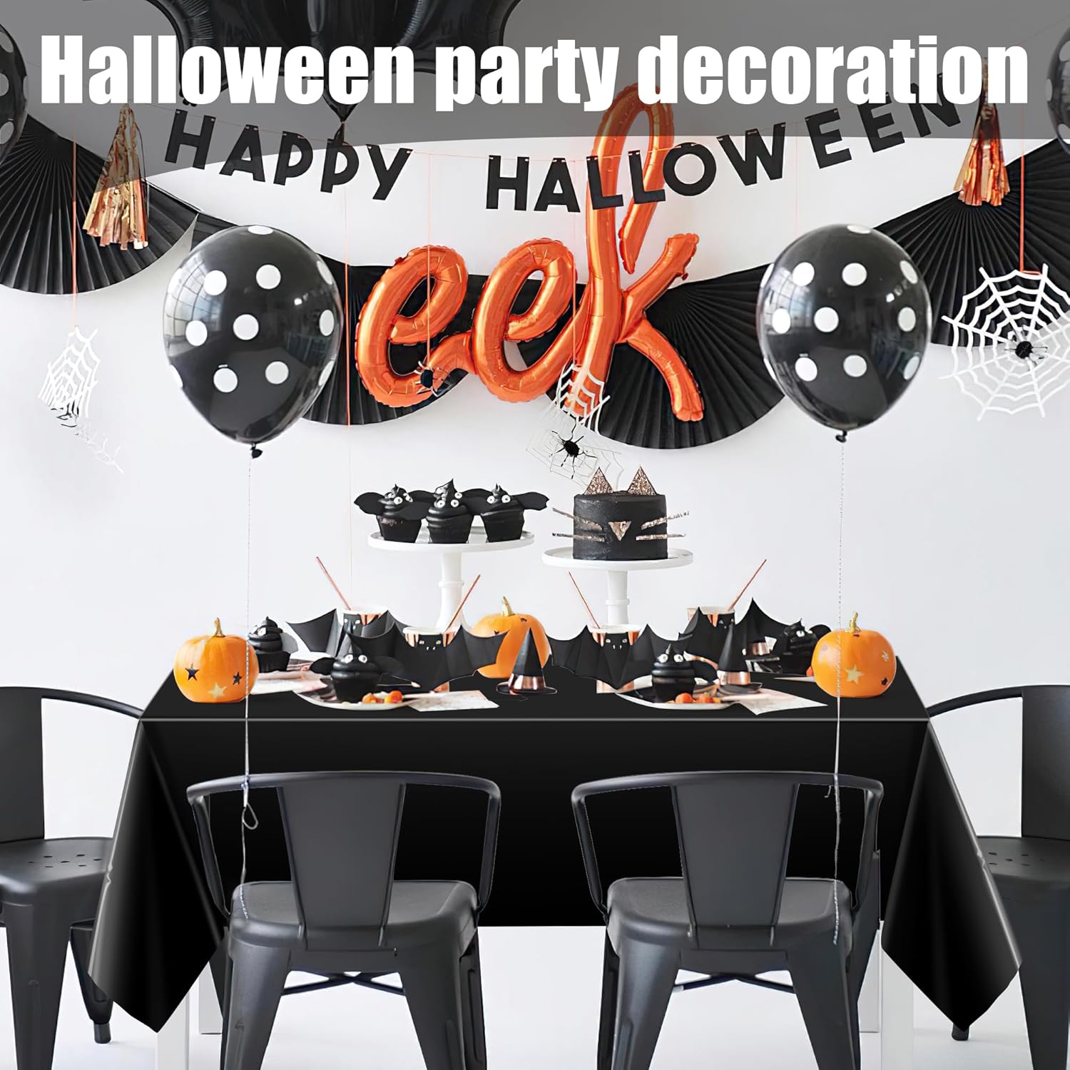 OHOME 4 Pack Plastic Table Cloth Disposable - Black Tablecloths - Black Plastic Tablecloth for 6 to 8 FT Rectangle Table - Black Birthday Decorations,Death to My 20s Decorations| Halloween Decorations-6