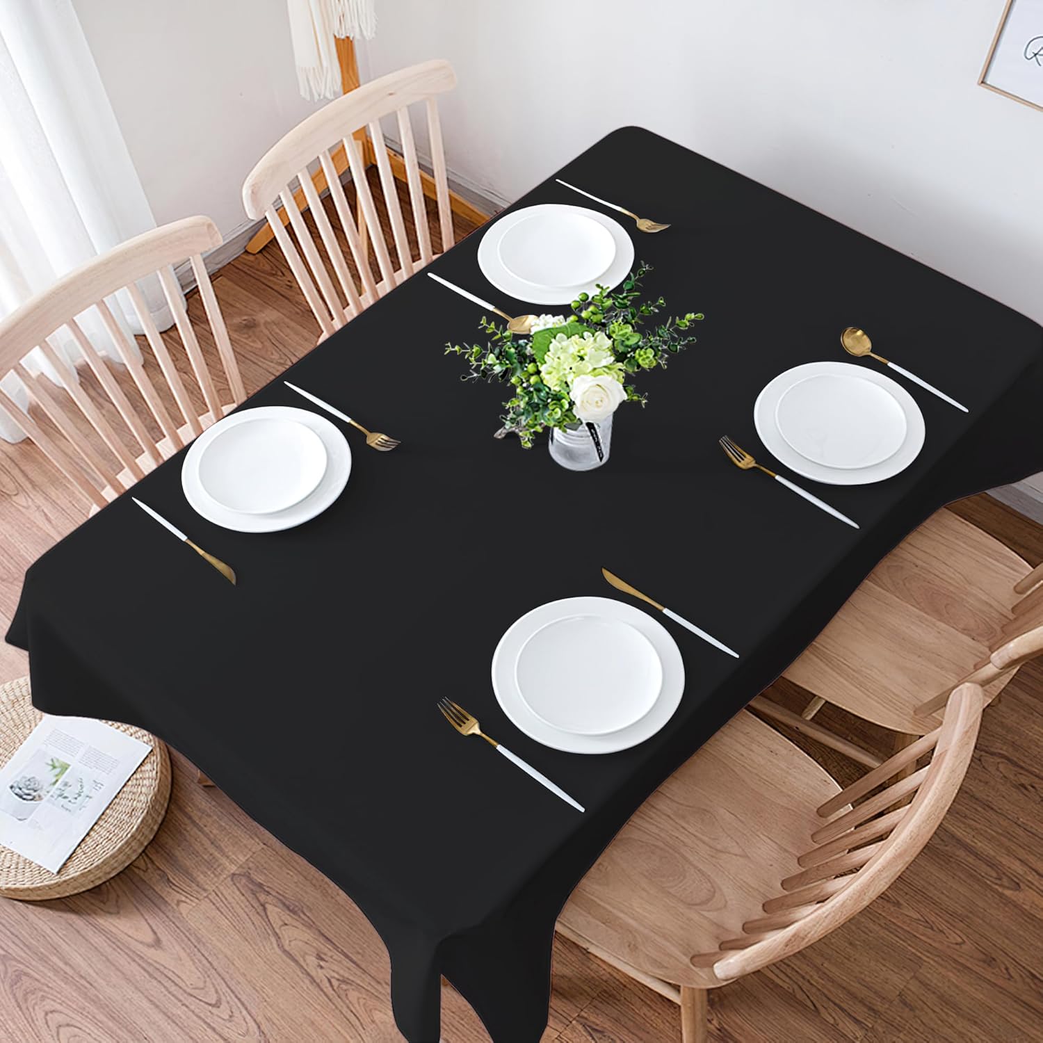 OHOME 4 Pack Plastic Table Cloth Disposable - Black Tablecloths - Black Plastic Tablecloth for 6 to 8 FT Rectangle Table - Black Birthday Decorations,Death to My 20s Decorations| Halloween Decorations-7