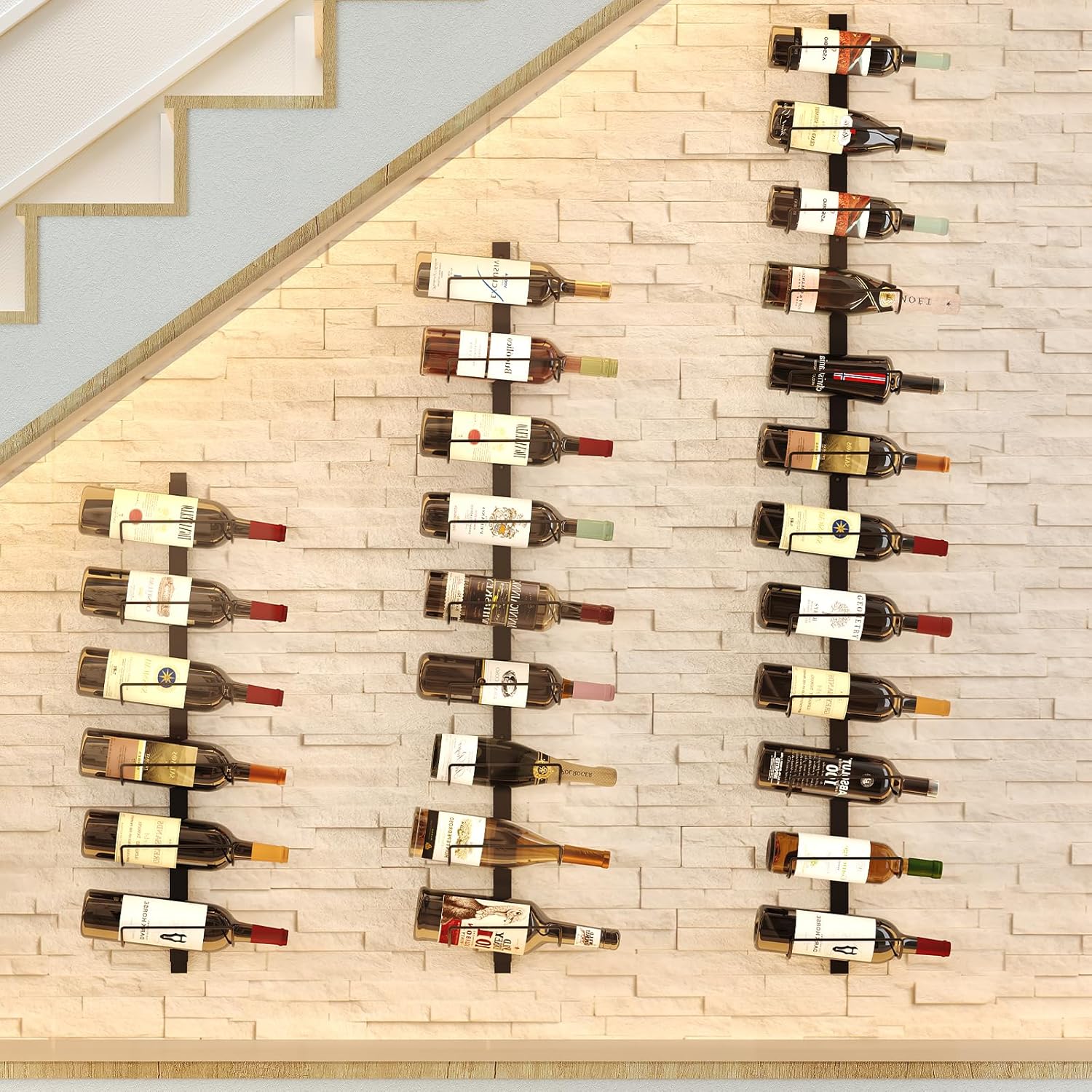 Sonyabecca 2 Pack 12 Bottle Wall Wine Rack - 24 Wine Bottles DIY Detachable Wall Mount Wine Rack, Wine Storage Organizer Display Holder Used As One or Four, for Kitchen, Dining Room, Bar, Wine Cellar-1