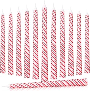 12 Pcs Christmas Taper Candles 10 Inch Tall Red and White Stripes Candles Long Burning Candles Christmas Decoration Christmas Candle for Christmas Dinner Xmas Party Table Decoration