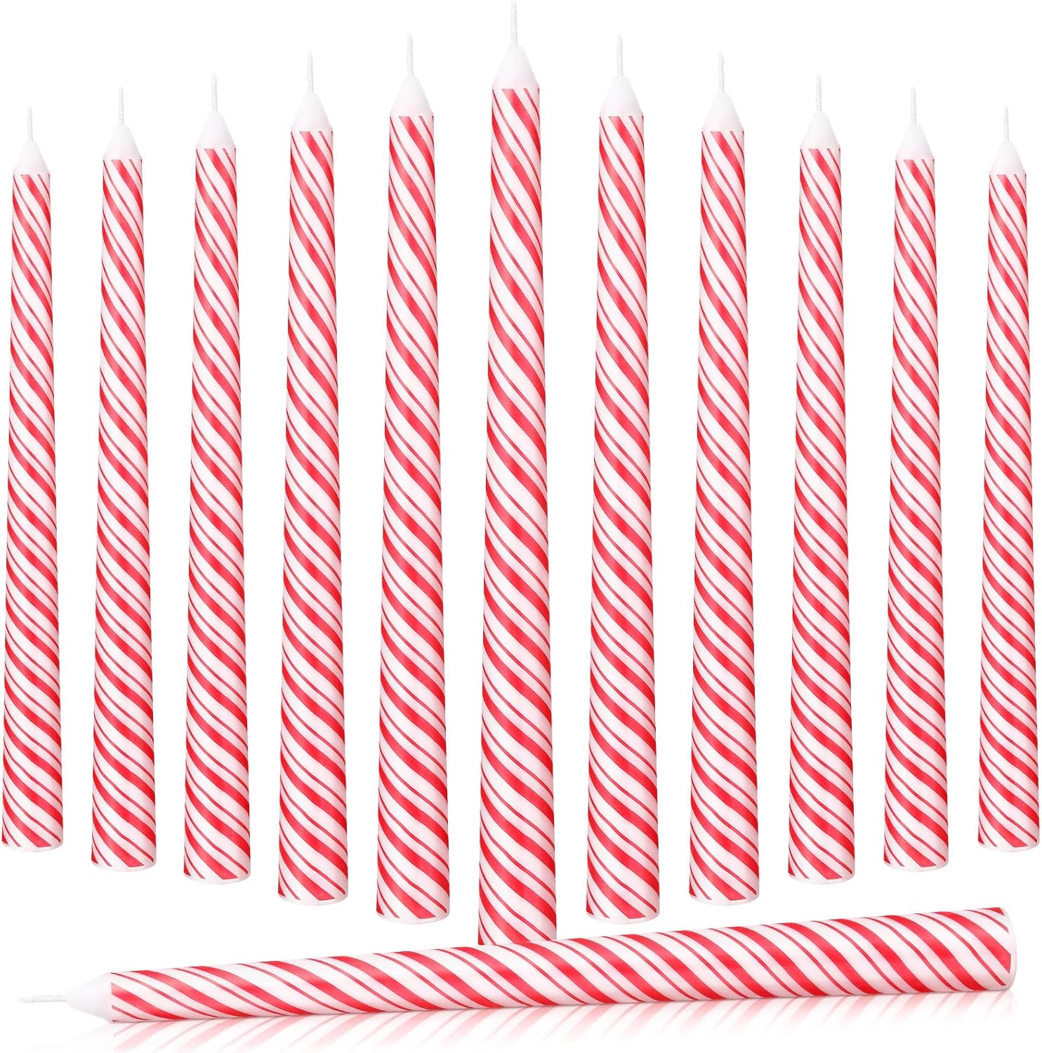 12 Pcs Christmas Taper Candles 10 Inch Tall Red and White Stripes Candles Long Burning Candles Christmas Decoration Christmas Candle for Christmas Dinner Xmas Party Table Decoration-0