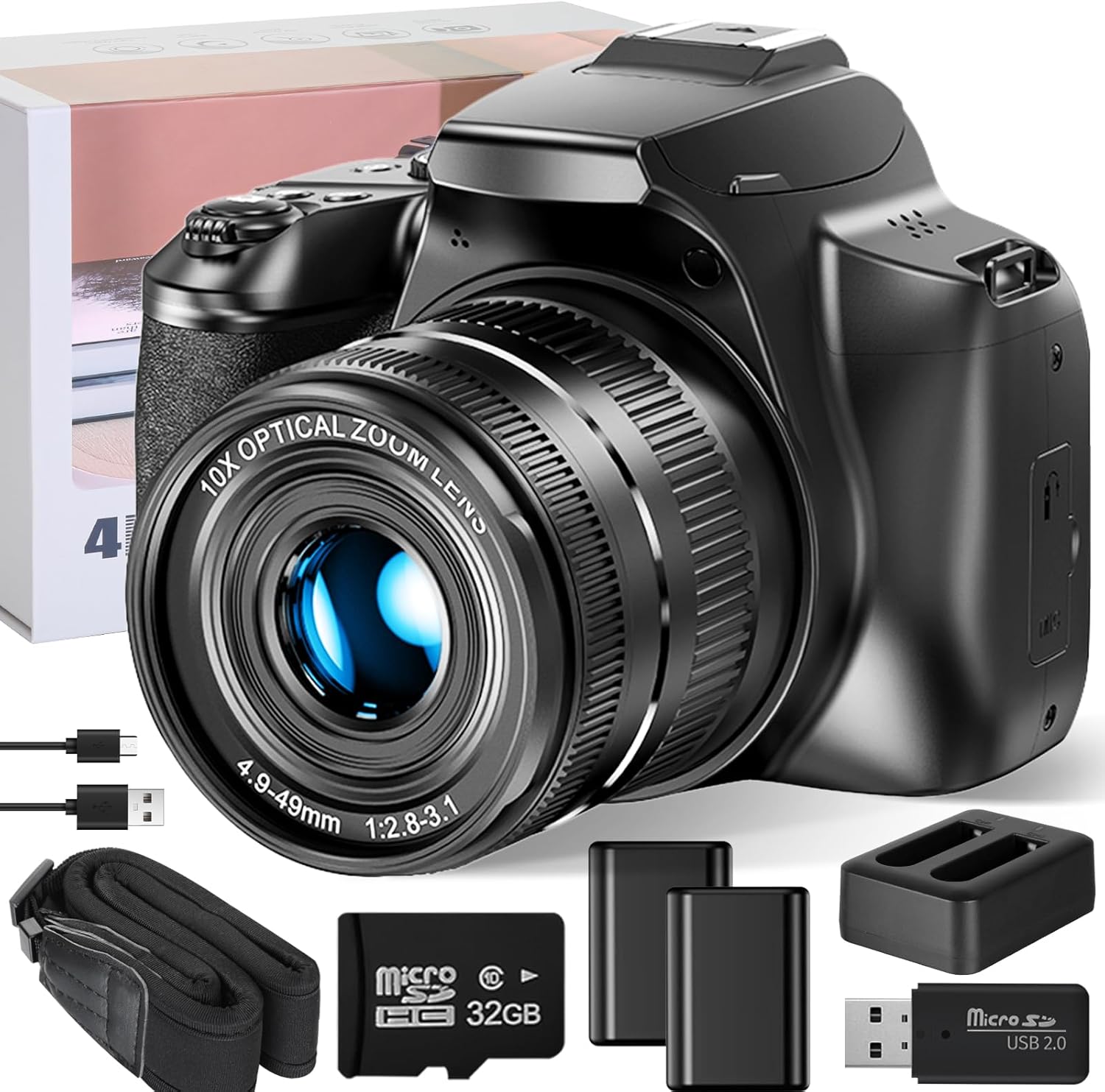 Digital Camera, 64MP&40 X Zoom Cameras for Photography & Video,4K Optical Vlogging Camera for YouTube with Flash, WiFi & HDMI Output，32GB SD Card(Black)-0