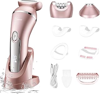 Hatteker Electric Shaver for Women Lady Epilator Electric Razors Kit Hair Remover for Face Chin Arm Leg Armpit Bikini Trimmer Painless Waterproof USB Rechargeable Dry Wet with Detachable Head 3 in 1