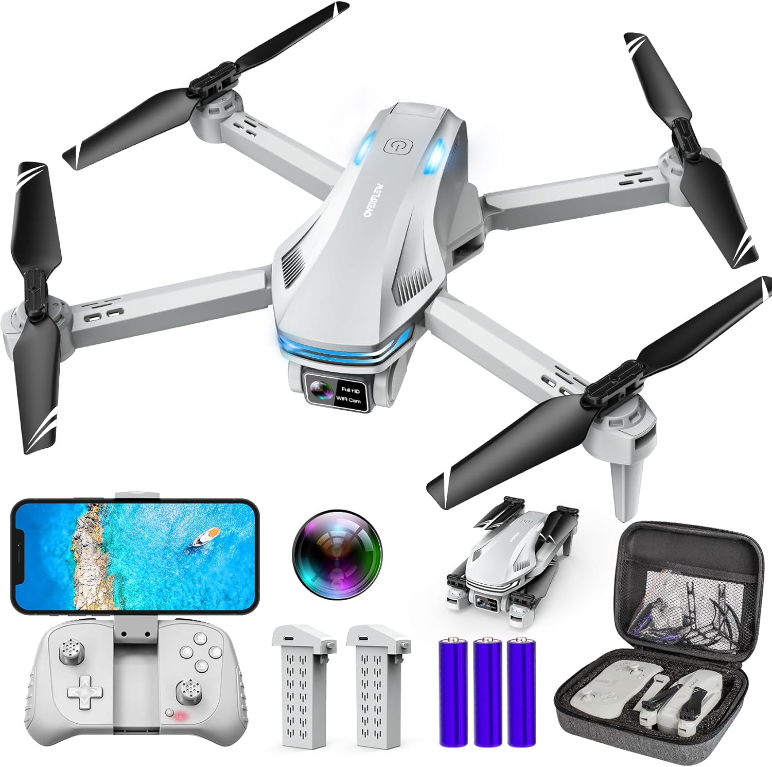 Drone with Camera for Adults, 1080P FPV Drones for kids Beginners with Upgrade Altitude Hold, Voice Control, Gestures Selfie, 90° Adjustable Lens, 3D Flips, 2 Batteries-0