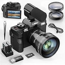 NBD 4K Digital Cameras for Photography - 48MP Travel Photography & YouTube Vlogging Camera with Microphone & Tripod Grip, 16X Digital Zoom, Includes 32GB SD Card and Wide Angle Macro Lens