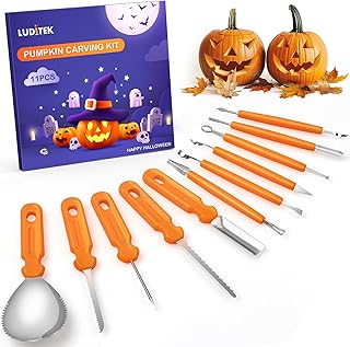 Luditek Pumpkin Carving Kit, 11 Pieces Halloween Jack-O-Lanterns Professional Stainless Steel Pumpkin Carving Tools, Pumpkin Cutting Supplies Tool Kit Halloween Gifts for Adults Kids