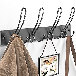 niffgaff Coat Rack Wall Mount - 4 Tri Coat Hooks Wall Mounted Hanging Coat, Jacket, Purse, Backpack, Clothes, Towel, Black Wall Hanger for Entryway, Bedroom, Bathroom, Living Room