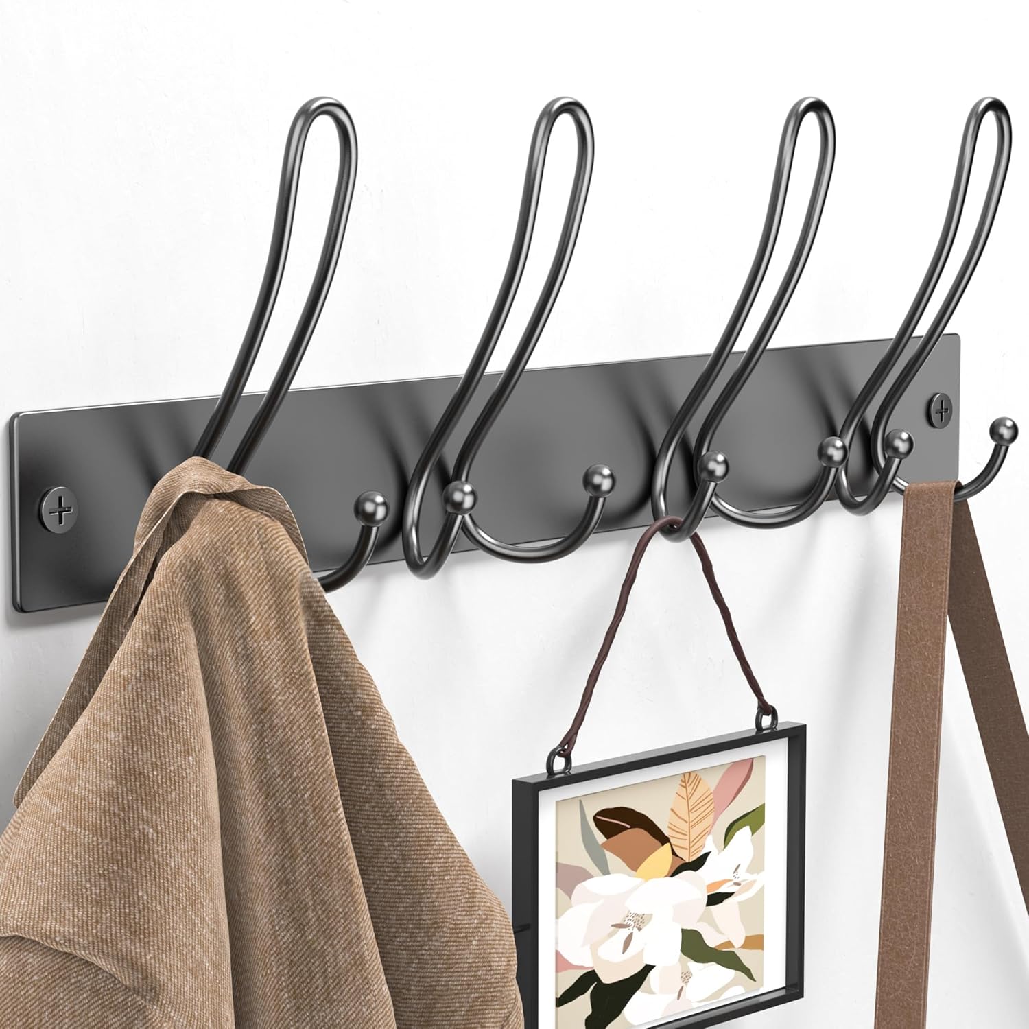 niffgaff Coat Rack Wall Mount - 4 Tri Coat Hooks Wall Mounted Hanging Coat, Jacket, Purse, Backpack, Clothes, Towel, Black Wall Hanger for Entryway, Bedroom, Bathroom, Living Room-0