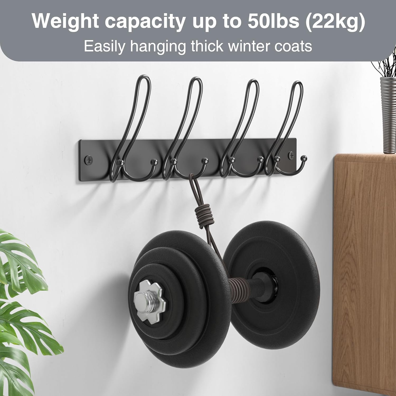 niffgaff Coat Rack Wall Mount - 4 Tri Coat Hooks Wall Mounted Hanging Coat, Jacket, Purse, Backpack, Clothes, Towel, Black Wall Hanger for Entryway, Bedroom, Bathroom, Living Room-3