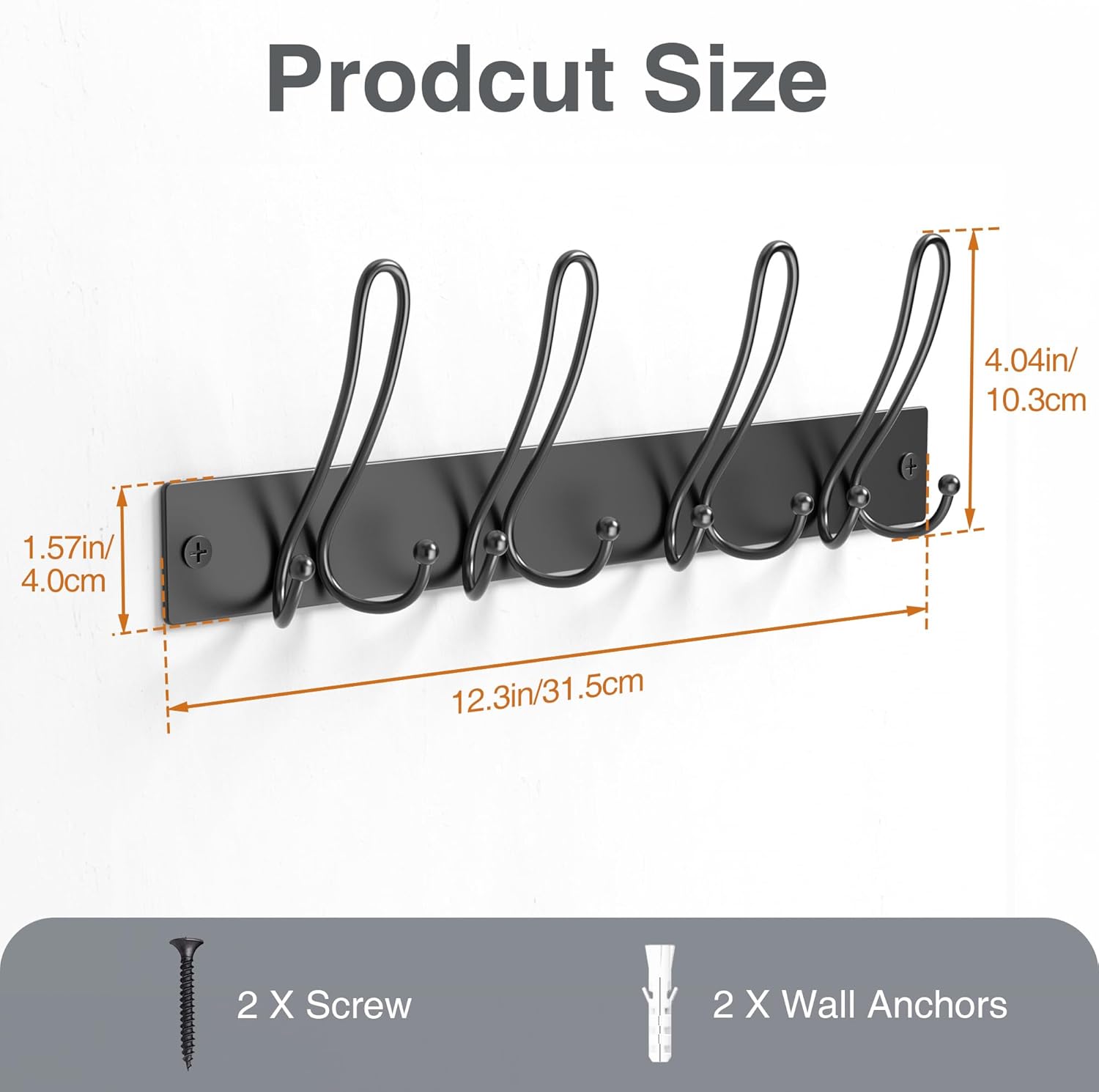 niffgaff Coat Rack Wall Mount - 4 Tri Coat Hooks Wall Mounted Hanging Coat, Jacket, Purse, Backpack, Clothes, Towel, Black Wall Hanger for Entryway, Bedroom, Bathroom, Living Room-4