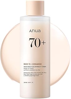 ANUA Rice 70 Glow Milky Toner, for Glass Skin and Brightening, Rice Water, Niacinamide, Ceramides, Panthenol, Fragrance-Free, Non comodogenic, Fungal Acne Safe, Korean Skin Care, 250ml/8.45fl.oz.