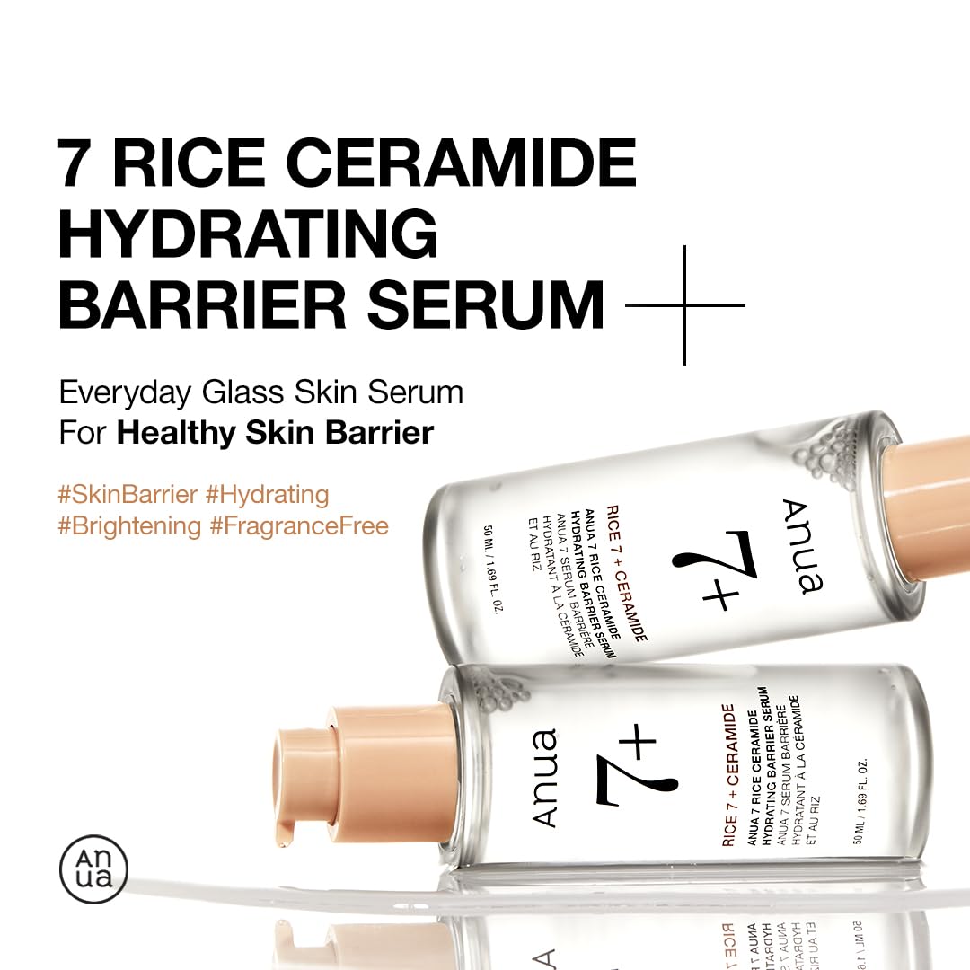 ANUA RICE CERAMIDE 7 HYDRATING BARRIER SERUM, Brightening, Hydrating Serum for Face, Rice, Hyaluronic Acid, Niacinamide, Fragrance-free, Non comodogenic, Glass Skin, Korean Skin Care, 50ml/1.69fl.oz.-1