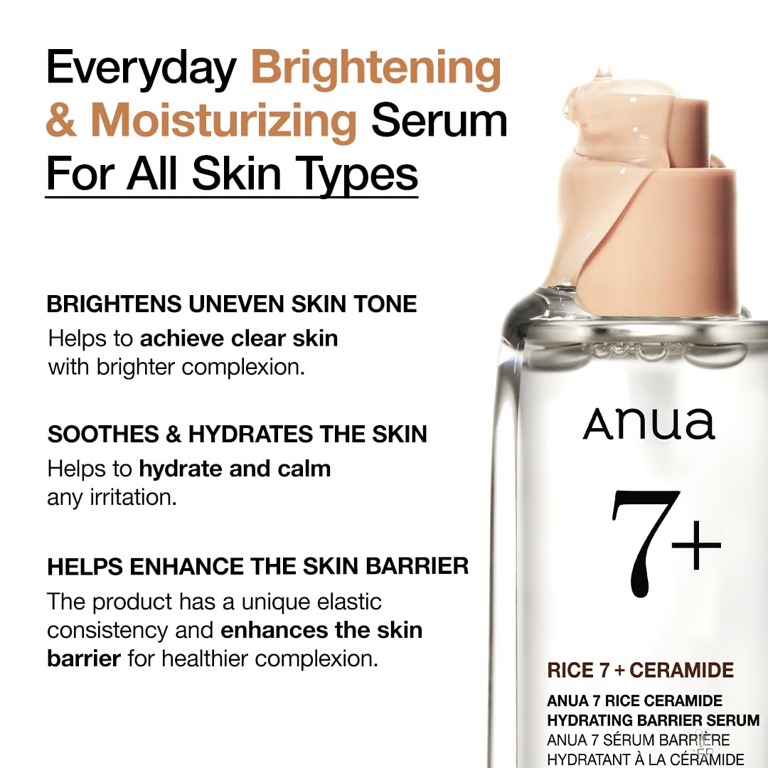 ANUA RICE CERAMIDE 7 HYDRATING BARRIER SERUM, Brightening, Hydrating Serum for Face, Rice, Hyaluronic Acid, Niacinamide, Fragrance-free, Non comodogenic, Glass Skin, Korean Skin Care, 50ml/1.69fl.oz.-2