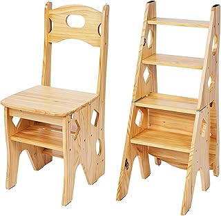 Library Chair Ladder Solid Folding Ladder Chair Wood 4-Step Stool Display Stand Flower Rack for Home,Library,Kitchen