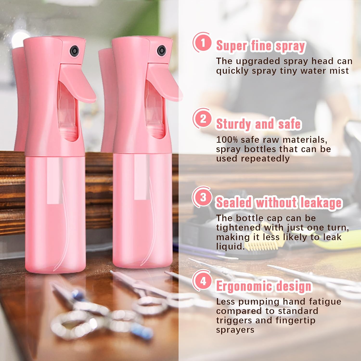 Empty Spray bottles, Spray Water Bottle Fine Mist Refillable, Continuous Spray Bottle for Hair, Skin Care, Showering Pets, Plants, travel, Cleaning and Ironing 6.8 Ounce (Pink)-1