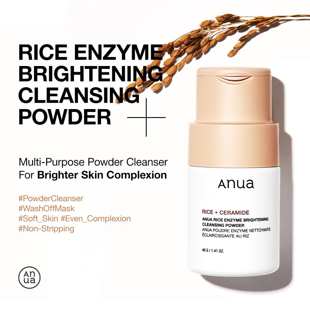 ANUA RICE ENZYME BRIGHTENING CLEANSING POWDER, Rice Mask, Ceramide, Gentle Face Wash for Brightening, Radiant Skin, Facial Cleanser for Dry Skin, Korean Skincare, Fragrance Free, 40g/1.41fl.oz.-1