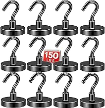 DIYMAG Black Magnetic Hooks, 150 LB Heavy Duty Strong Magnets with Hooks, Strong Rare Earth Neodymium Magnet Magnetic Hooks for Cruise Cabins Cruise Ship Essentials 12 Packs