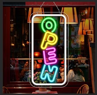 inShareplus 16.2"x 9.1" Super Bright Open Sign, Adjustable Neon Open Sign, Open Signs for Business Window, Powered by USB with ON/OFF, LED Sign Open for Stores, Restaurant Bar Hotel Wall (Vertical)