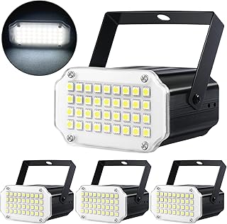 Luditek 4-Pack Mini Halloween White LED Strobe Light, Sound Activated Flash Speed Control Party Light with 36 LEDs Stage Lighting for Room Dance Parties Birthday DJ Karaoke Xmas Outside Inside