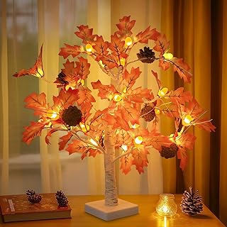 Luditek Fall Decor Acorn Fall Light Up Tree w/ 22-Inch 24 Led White Tree Battery Operated for Thanksgiving Decorations Halloween for Home Indoor Outdoor Table Bedroom