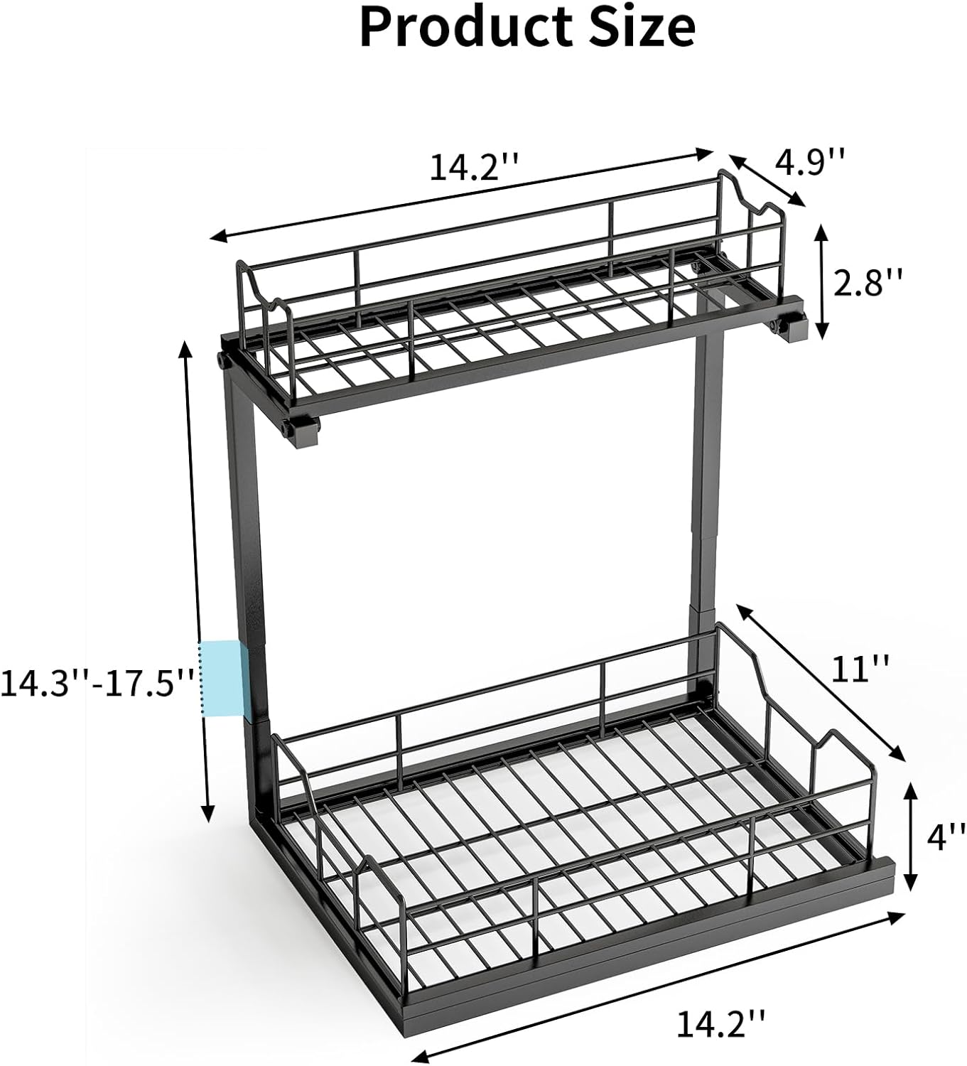 Fixwal 2 Pack Under Bathroom Sink Organizer and Storage, 2-Tier Adjustable Height Kitchen Bathroom Cabinet Organizers and Storage, Metal Pull Out Under Sink Storage for Kitchen Bathroom Cabinet Pantry-1