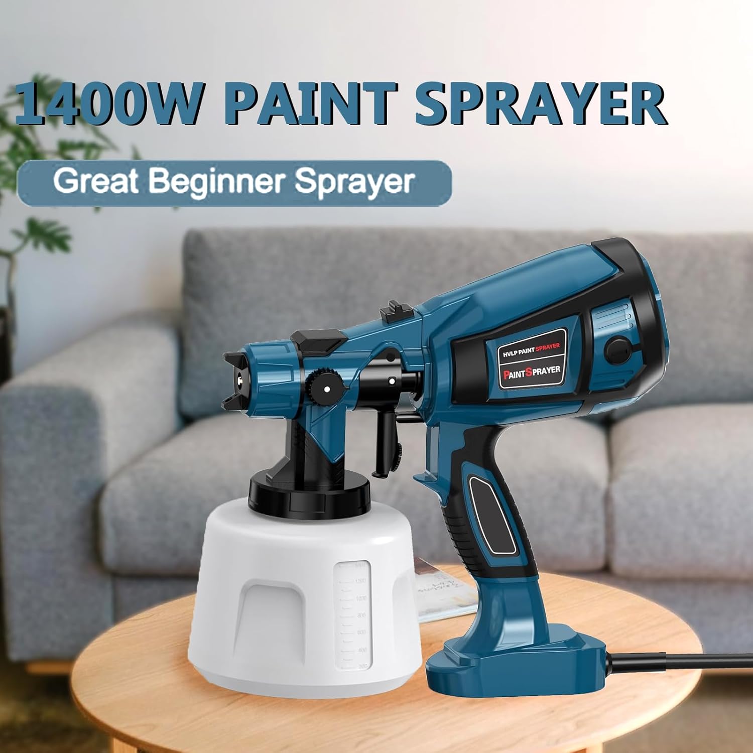 Paint-Sprayer-1000W-High-Power-Electric-Spray-Paint-Gun 1400ml High Capacity Container Easy to Clean for House Home Furniture Cabinets Fence Door Chairs Blue-7