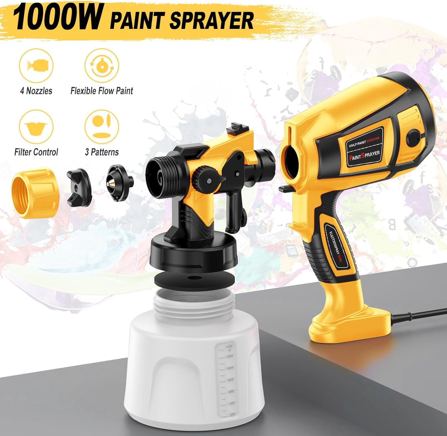 Paint Sprayer-1000W-High-Power-Electric-Spray-Paint-Gun 1400ml High Capacity Container Easy to Clean for Furniture House Garden Chairs Painting-5