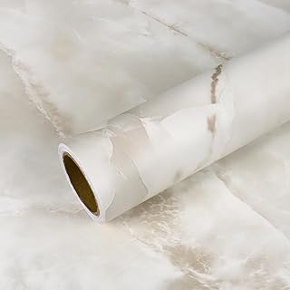 VEELIKE Wide Cream Onyx Marble Countertop Contact Paper Waterproof Kitchen Countertop Peel and Stick Marble Contact Paper 32''x118'' Matte Marble Wallpaper Self Adhesive Countertop Paper for Bathroom