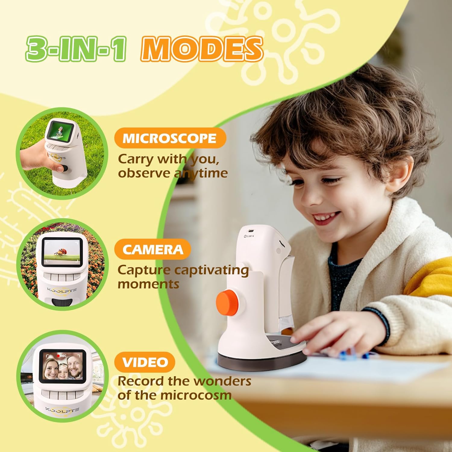 Microscope for Kids, 1000X HD Pocket Kids Microscope, 2.1'' LCD Screen Micrscope for Kids 8-12, Science Mini Scope Toy Kits, Handheld USB Microscope Educational Gift for Kids, 32 GB TF Card Included-1