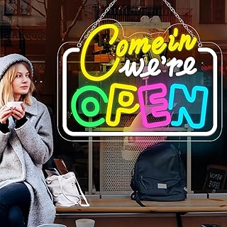 inShareplus Super Bright Open Signs for Busines Window, 16.9"x 12.6" Come in We're Open Sign, LED Neon Open Sign for Stores, Restaurants, Retail Shops Wall