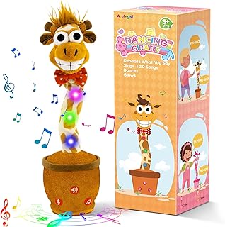 Ayeboovi Dancing Talking Giraffe Mimicking Toy for Boys and Girls, Kids Adjust Volume Talking Recording Repeating What You Say Light Up Plush Toddler Toy, Autism Toy Singing Giraffe with 120 Pcs Songs