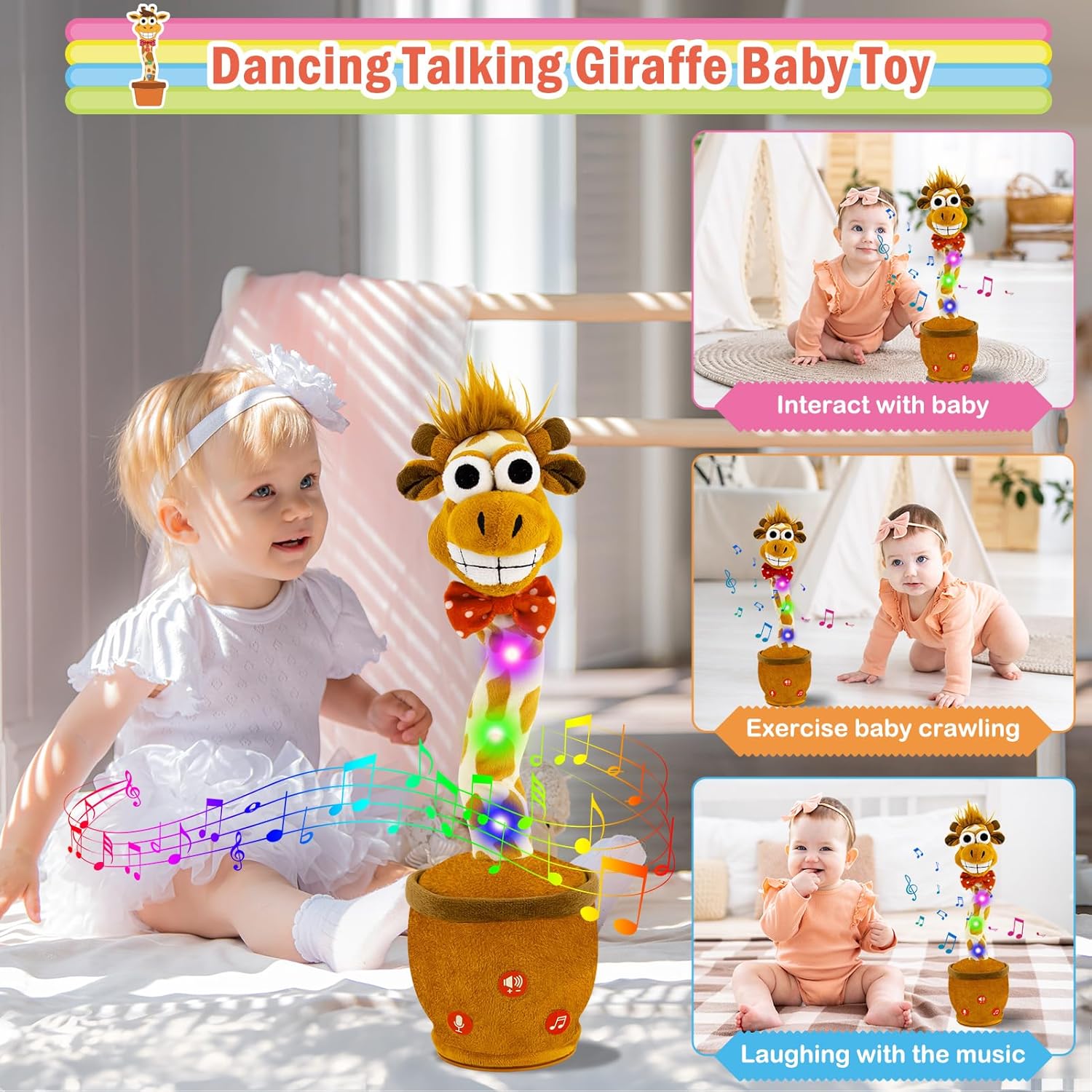 Ayeboovi Dancing Talking Giraffe Mimicking Toy for Boys and Girls, Kids Adjust Volume Talking Recording Repeating What You Say Light Up Plush Toddler Toy, Autism Toy Singing Giraffe with 120 Pcs Songs-1