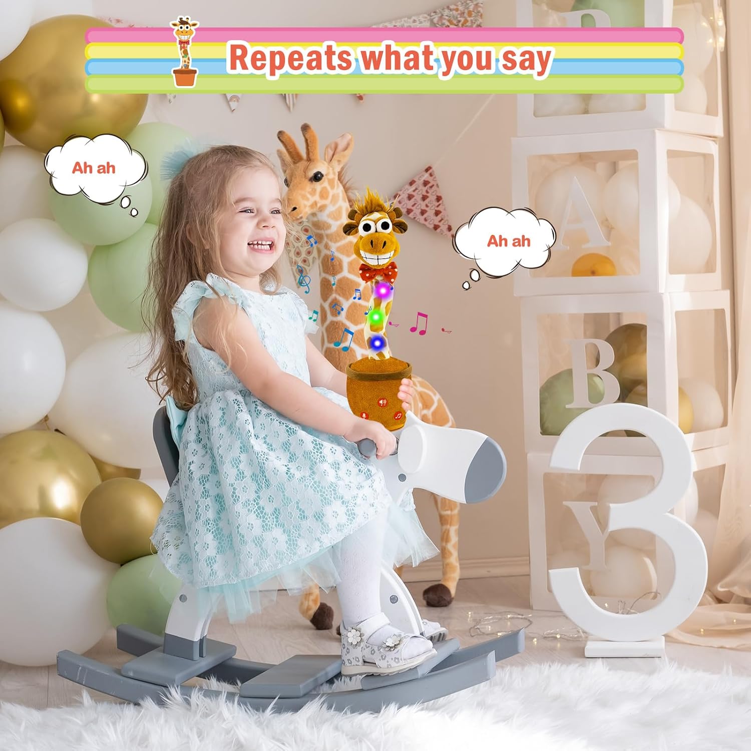 Ayeboovi Dancing Talking Giraffe Mimicking Toy for Boys and Girls, Kids Adjust Volume Talking Recording Repeating What You Say Light Up Plush Toddler Toy, Autism Toy Singing Giraffe with 120 Pcs Songs-6