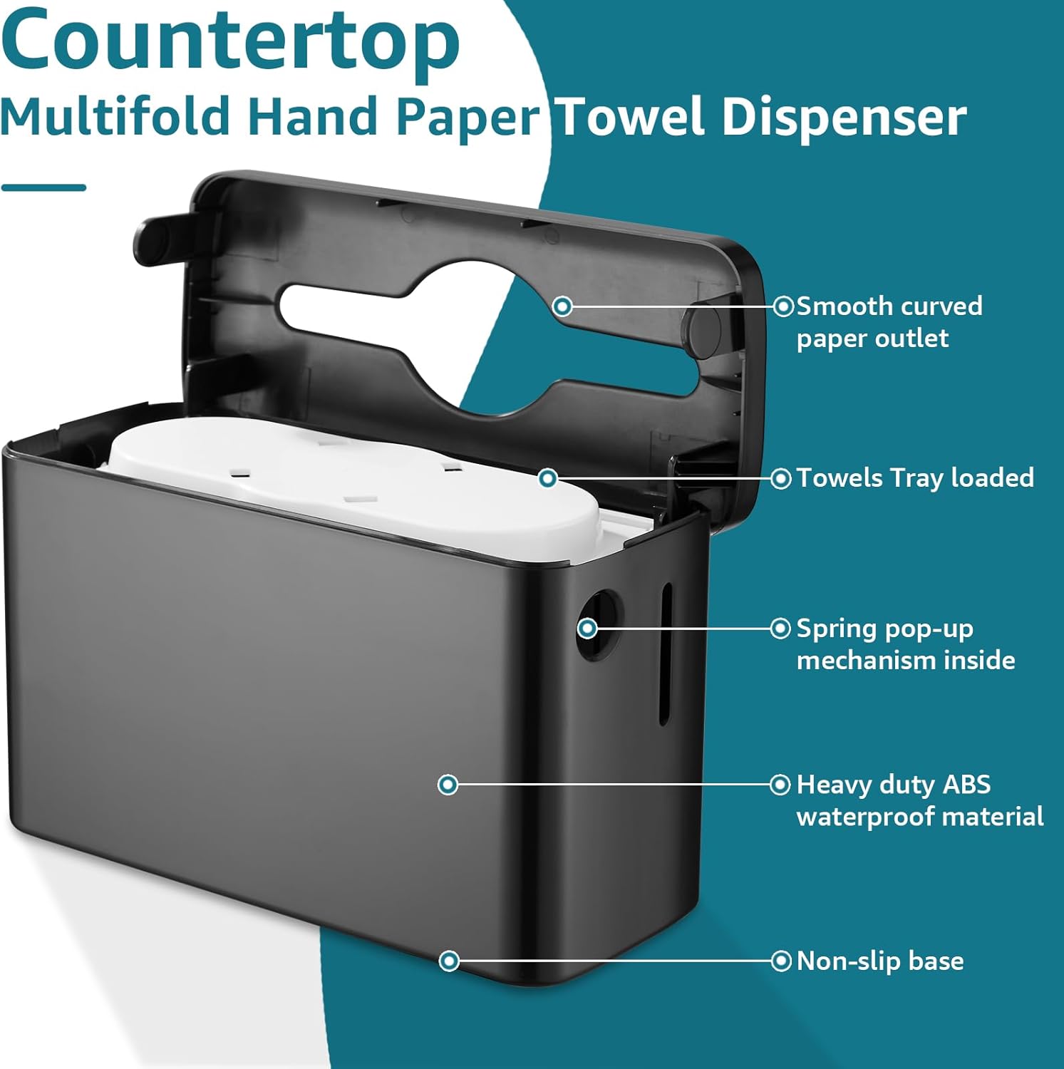 Paper Towel Dispenser Countertop, Modunful Bathroom Hand Towel Dispenser Commercial Multifold Trifold Paper Towels Dispenser for Home Kitchen Restaurant(Black)-2