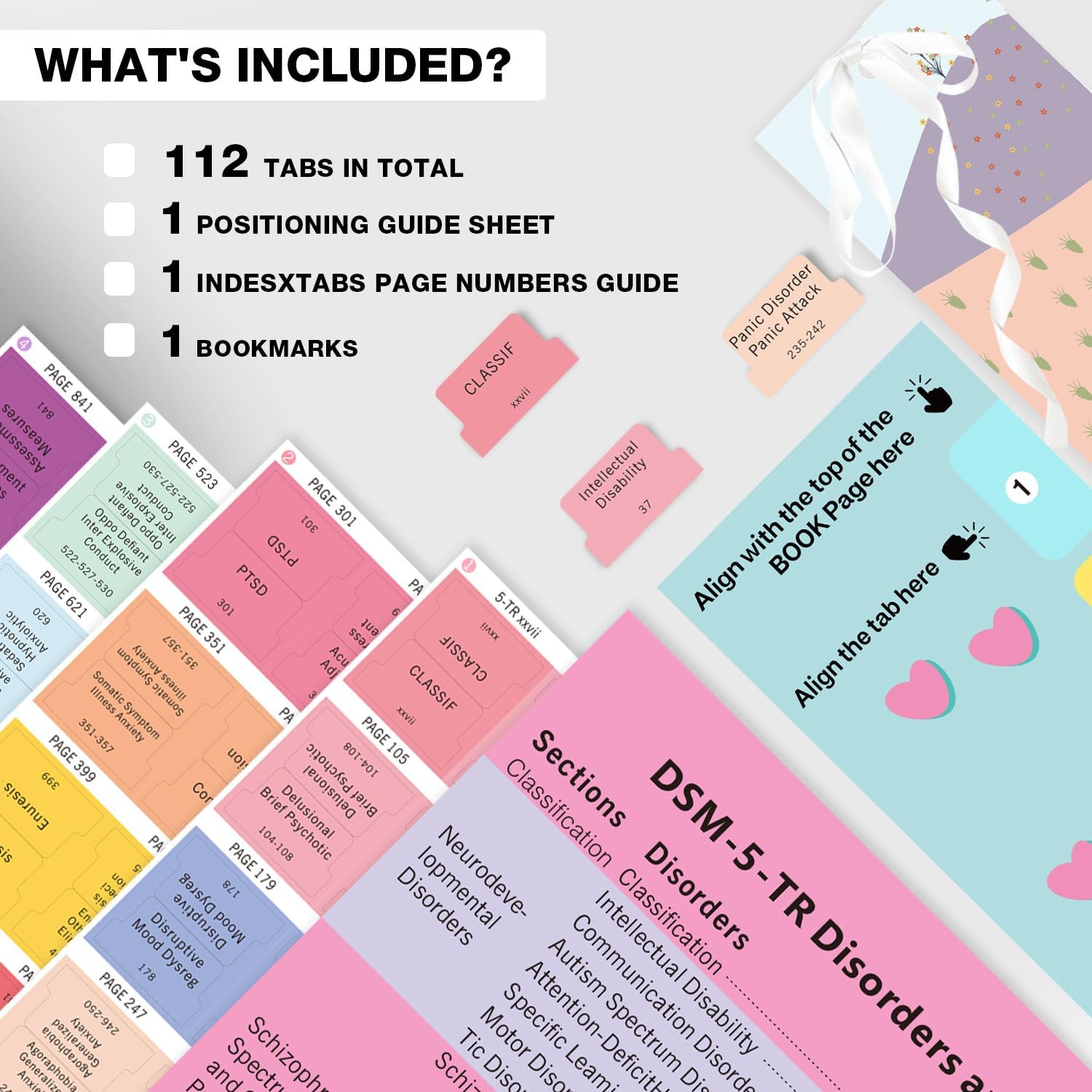 Upgraded DSM-5-TR 2022 Index Tabs - Joyfulmap 94 Printed DSM-V-TR Tabs, 100 Total with Alignment Guide & Disorders Description Sheet - for Diagnostic and Statistical Manual-1