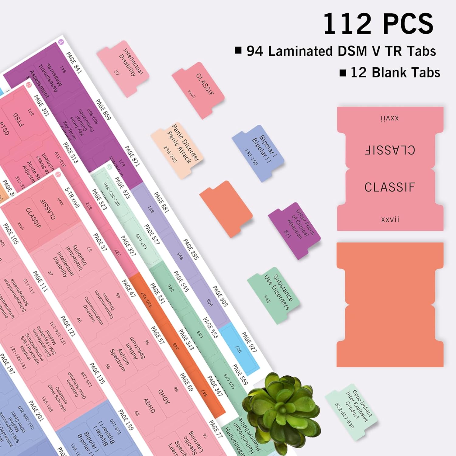 Upgraded DSM-5-TR 2022 Index Tabs - Joyfulmap 94 Printed DSM-V-TR Tabs, 100 Total with Alignment Guide & Disorders Description Sheet - for Diagnostic and Statistical Manual-2