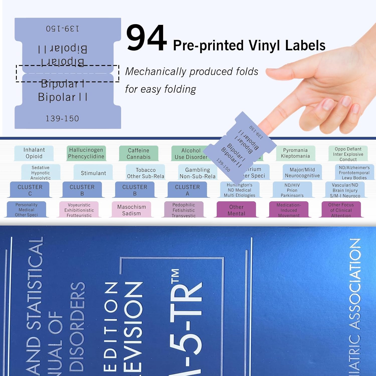 Upgraded DSM-5-TR 2022 Index Tabs - Joyfulmap 94 Printed DSM-V-TR Tabs, 100 Total with Alignment Guide & Disorders Description Sheet - for Diagnostic and Statistical Manual-3