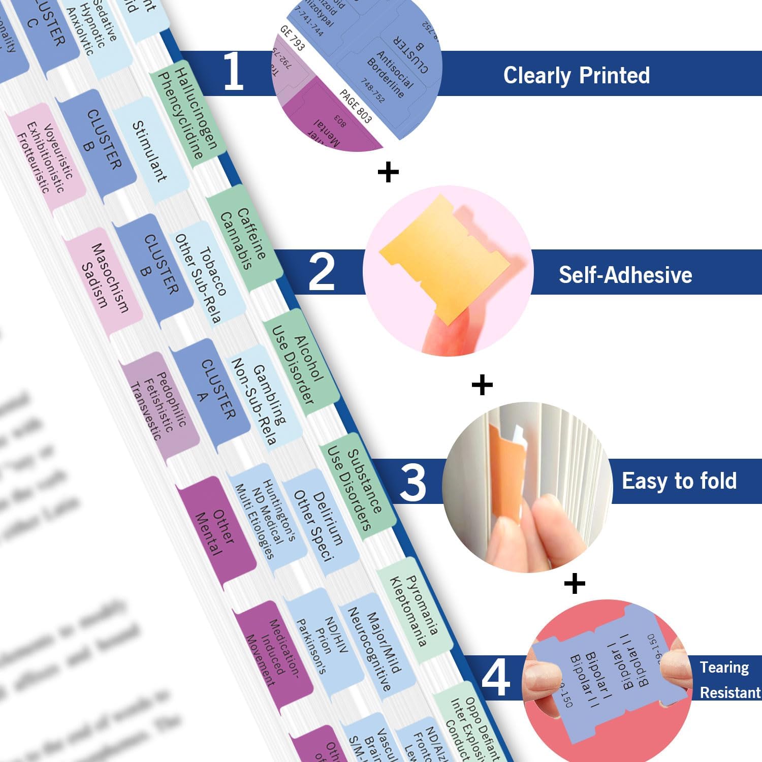 Upgraded DSM-5-TR 2022 Index Tabs - Joyfulmap 94 Printed DSM-V-TR Tabs, 100 Total with Alignment Guide & Disorders Description Sheet - for Diagnostic and Statistical Manual-6