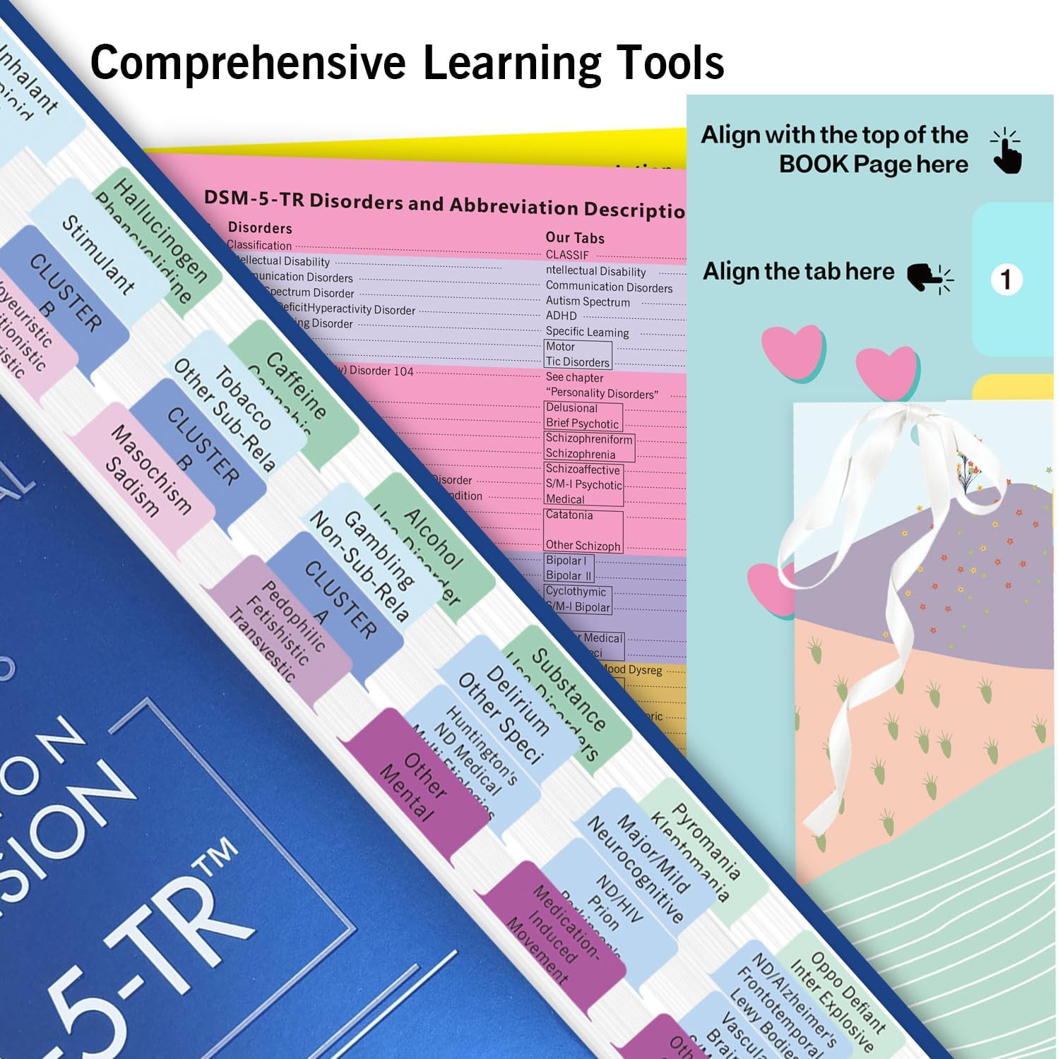 Upgraded DSM-5-TR 2022 Index Tabs - Joyfulmap 94 Printed DSM-V-TR Tabs, 100 Total with Alignment Guide & Disorders Description Sheet - for Diagnostic and Statistical Manual-7